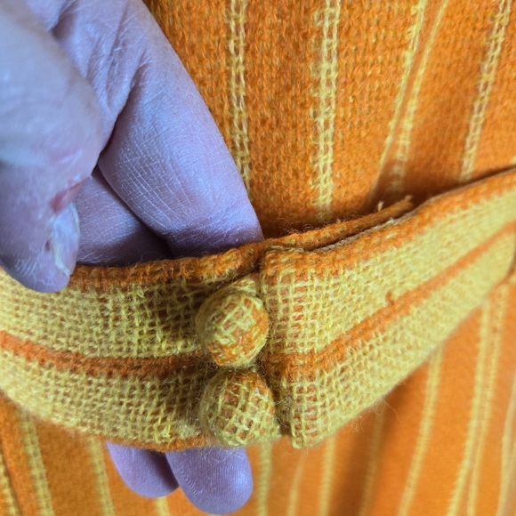 Vtg 1960s Lanz Orange Yellow Striped Sleeveless Mod Dress - Picture 9 of 10
